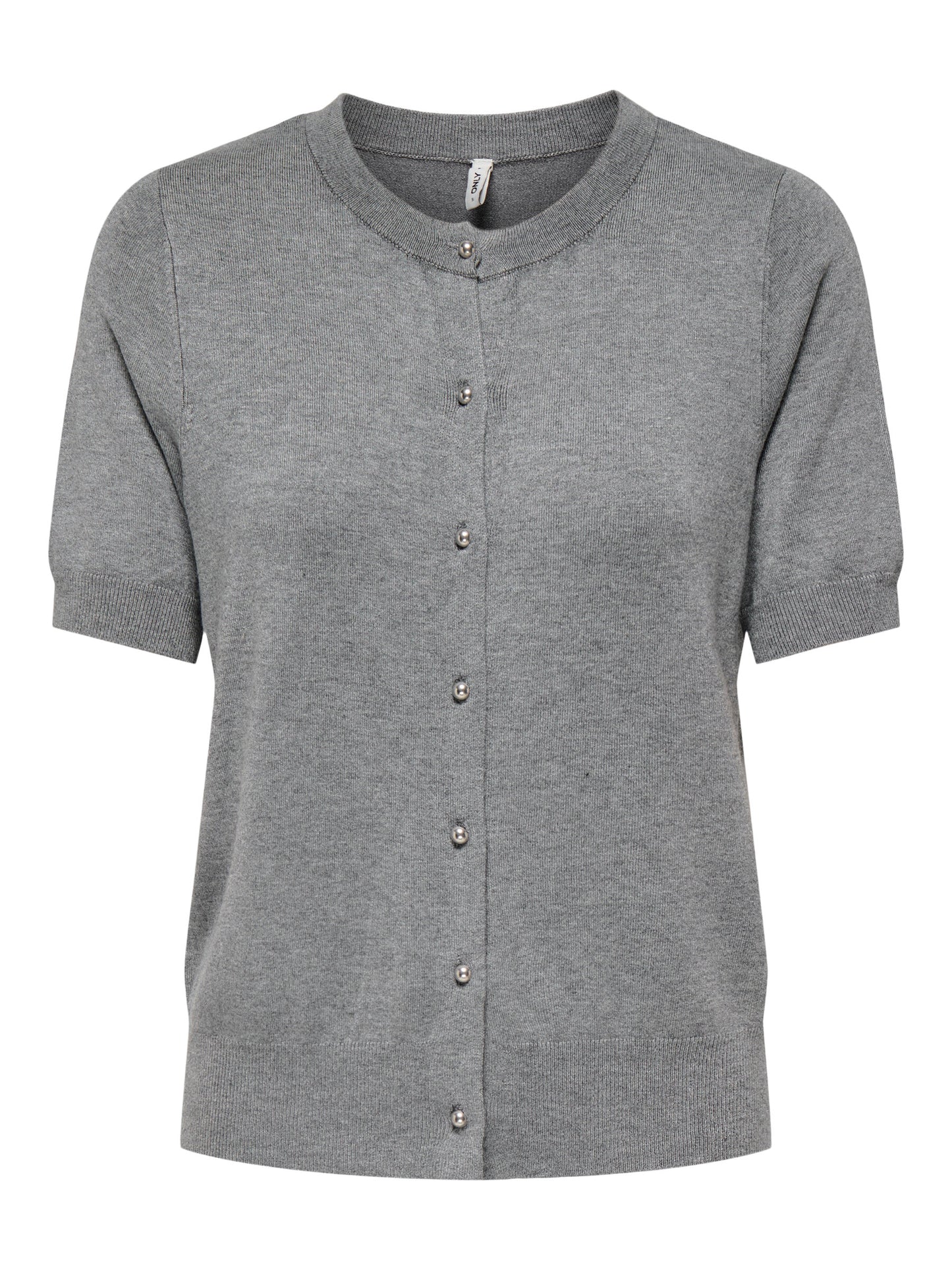VENICE LIFE SS O-NECK CARDIGAN KNT Light Grey Melange Silver Button