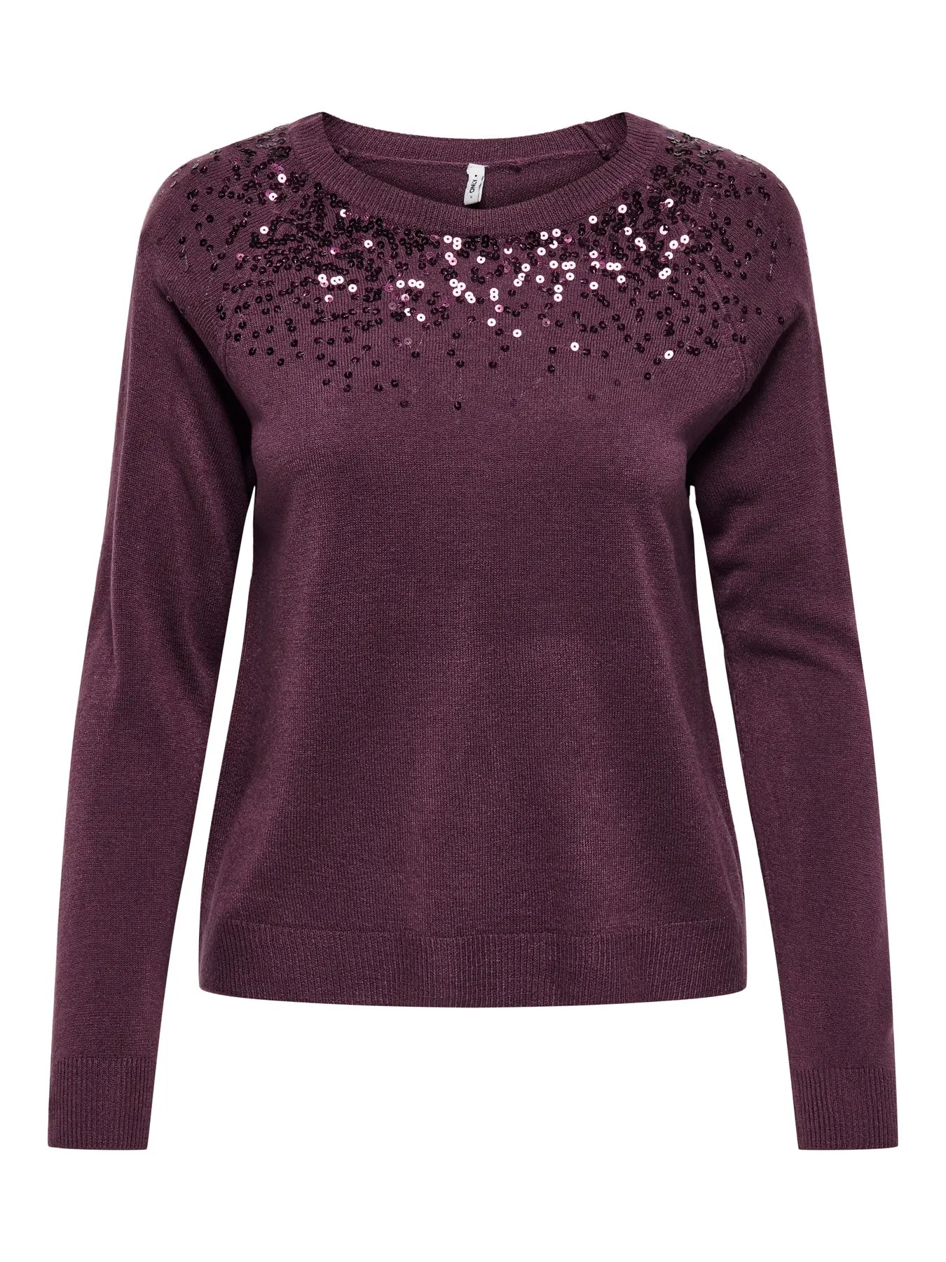 ONLSTARRY LS SEQUIN O-NECK KNT MAUVE WINE