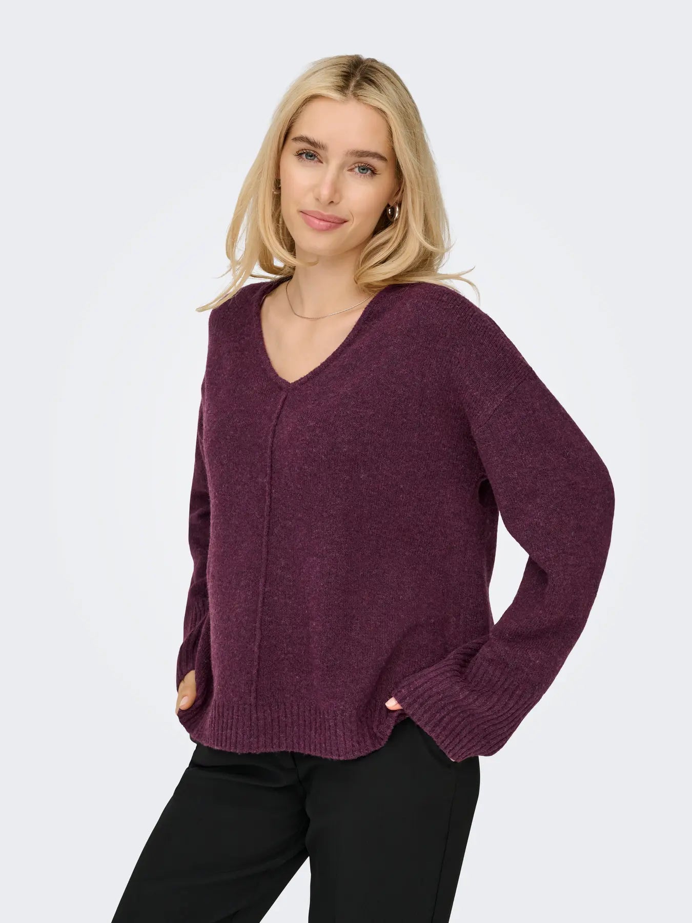 ONLWHITNEY LIFE LS V-NECK KNT MAUVE WINE