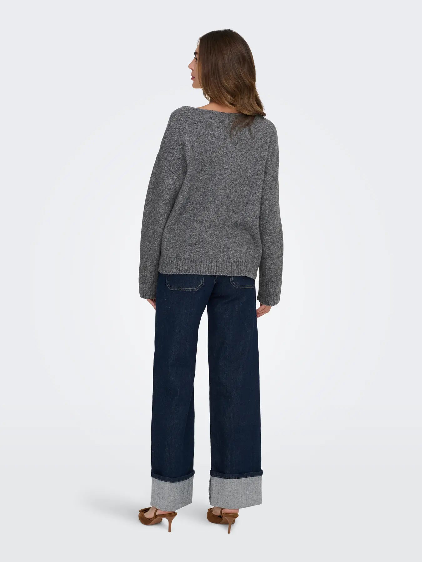 ONLWHITNEY LIFE LS V-NECK KNT GREY MELANGE