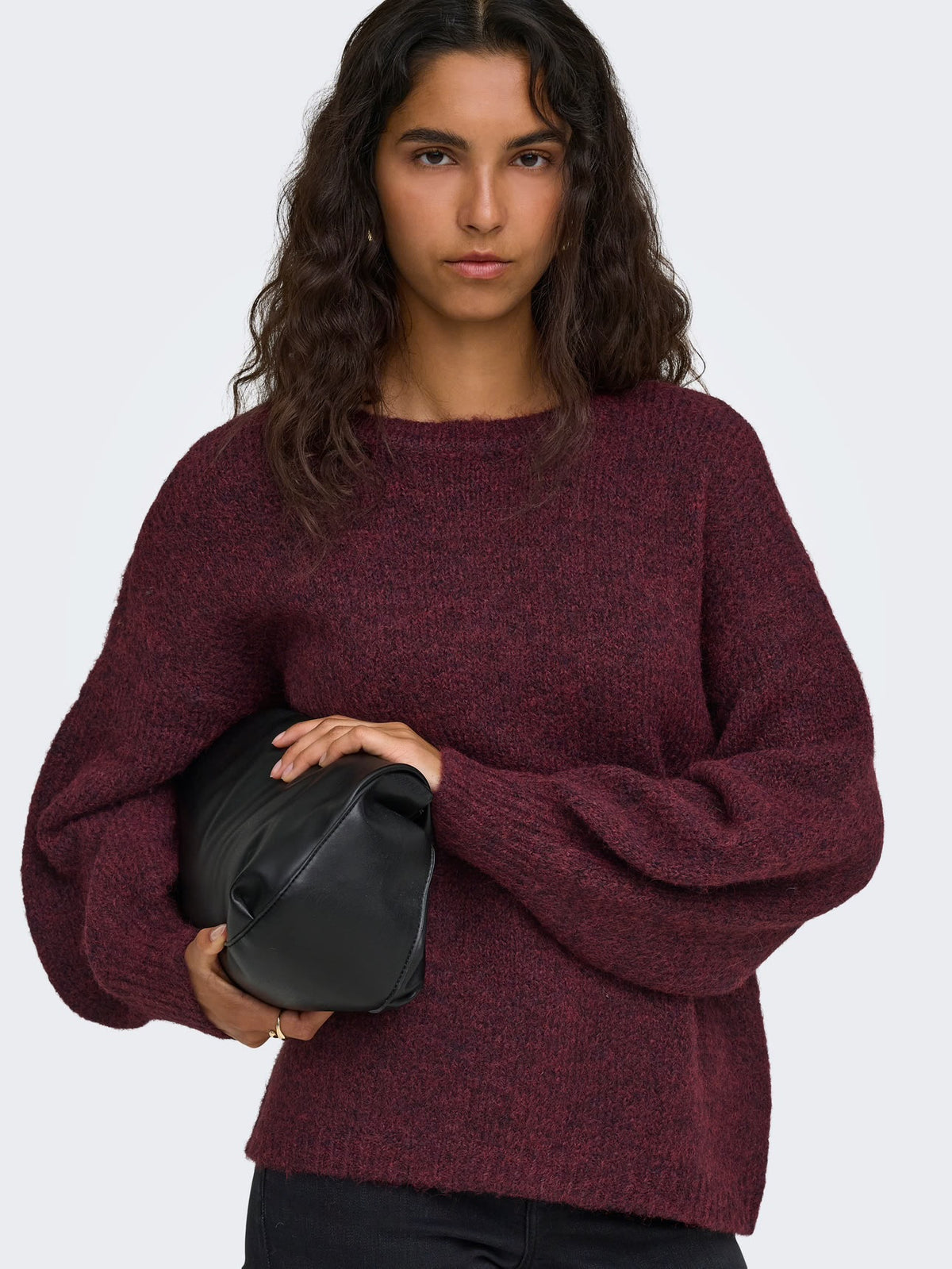 Nellie LS O Neck Knit Winetasting/Melange