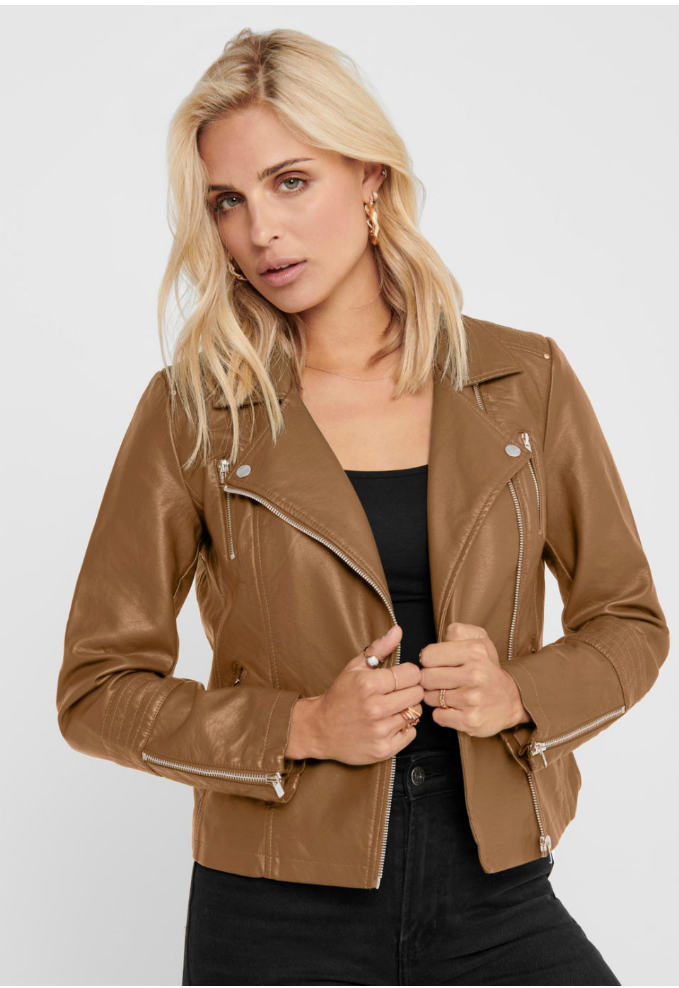 Cognac faux outlet leather jacket