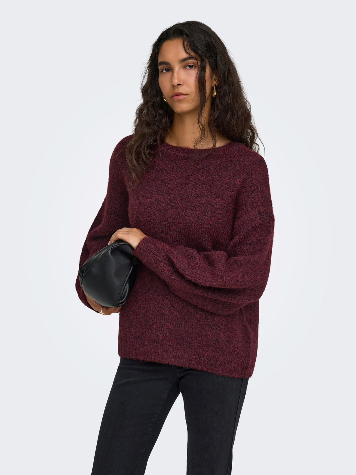 Nellie LS O Neck Knit Winetasting/Melange