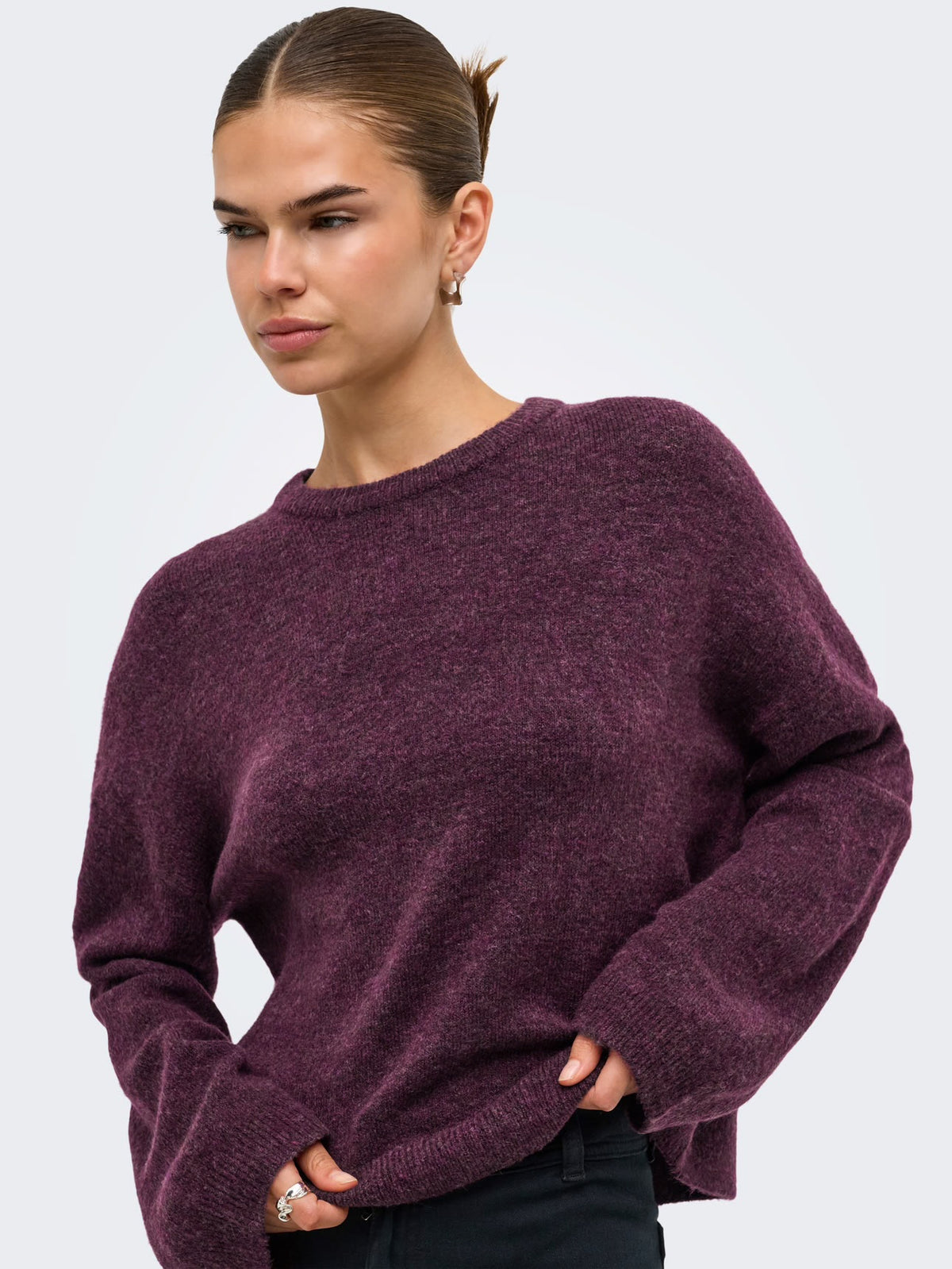 Simoni L/S O-Neck Mauve Wine/Melange