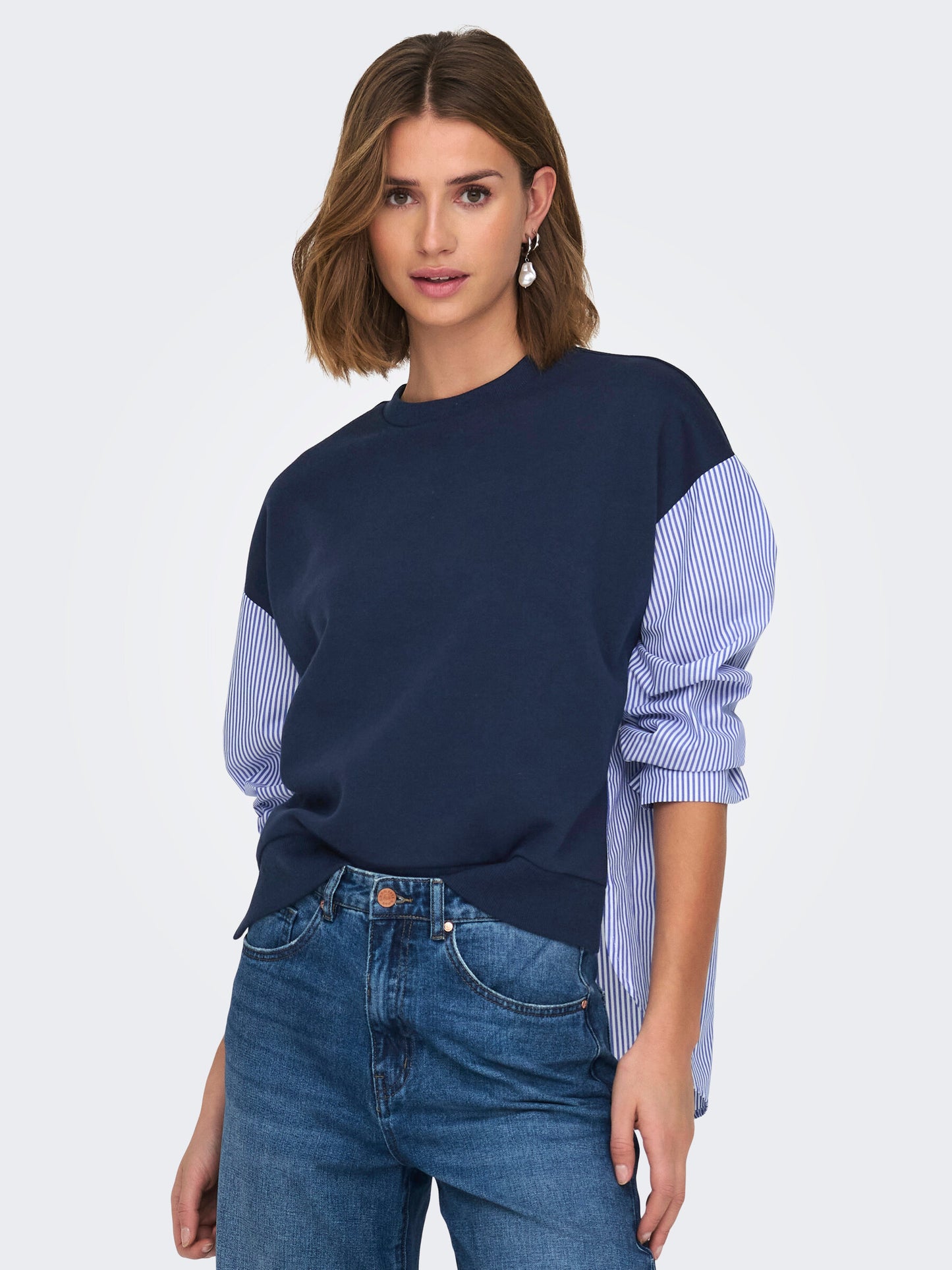 Isabel L/S O-Neck Woven Mix Swt