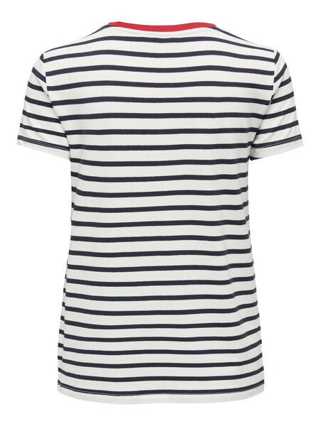 Heart Life Tee Stripes: Night Sky/Red Heart