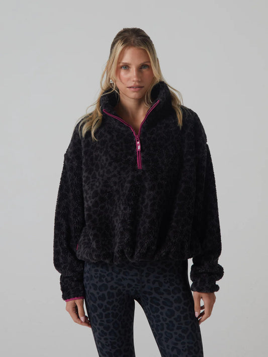 Penny Fleece Half Zip Leopard Print