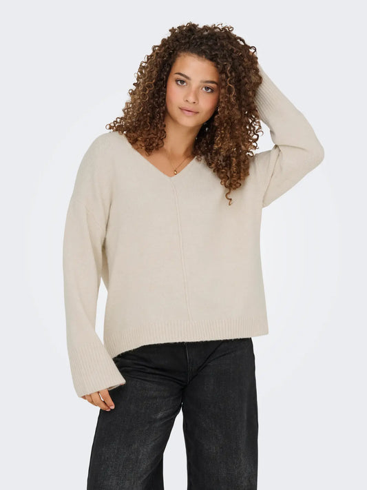 ONLWHITNEY LIFE LS V-NECK KNT PUMICE STONE