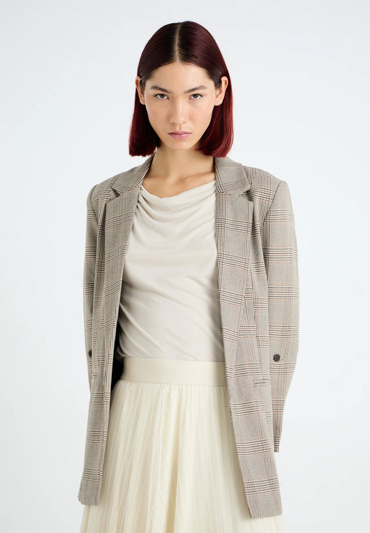 Kayle-Carol 3/4 Check Blazer Birch/ Toasted