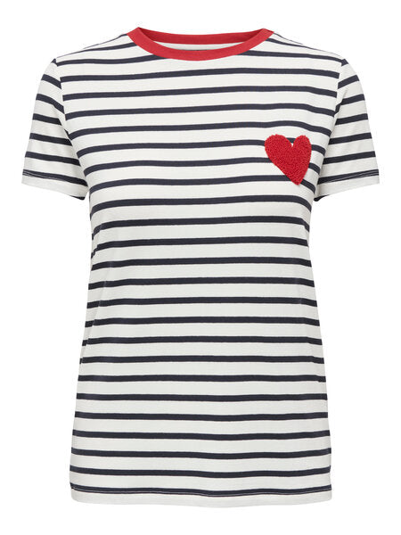 Heart Life Tee Stripes: Night Sky/Red Heart