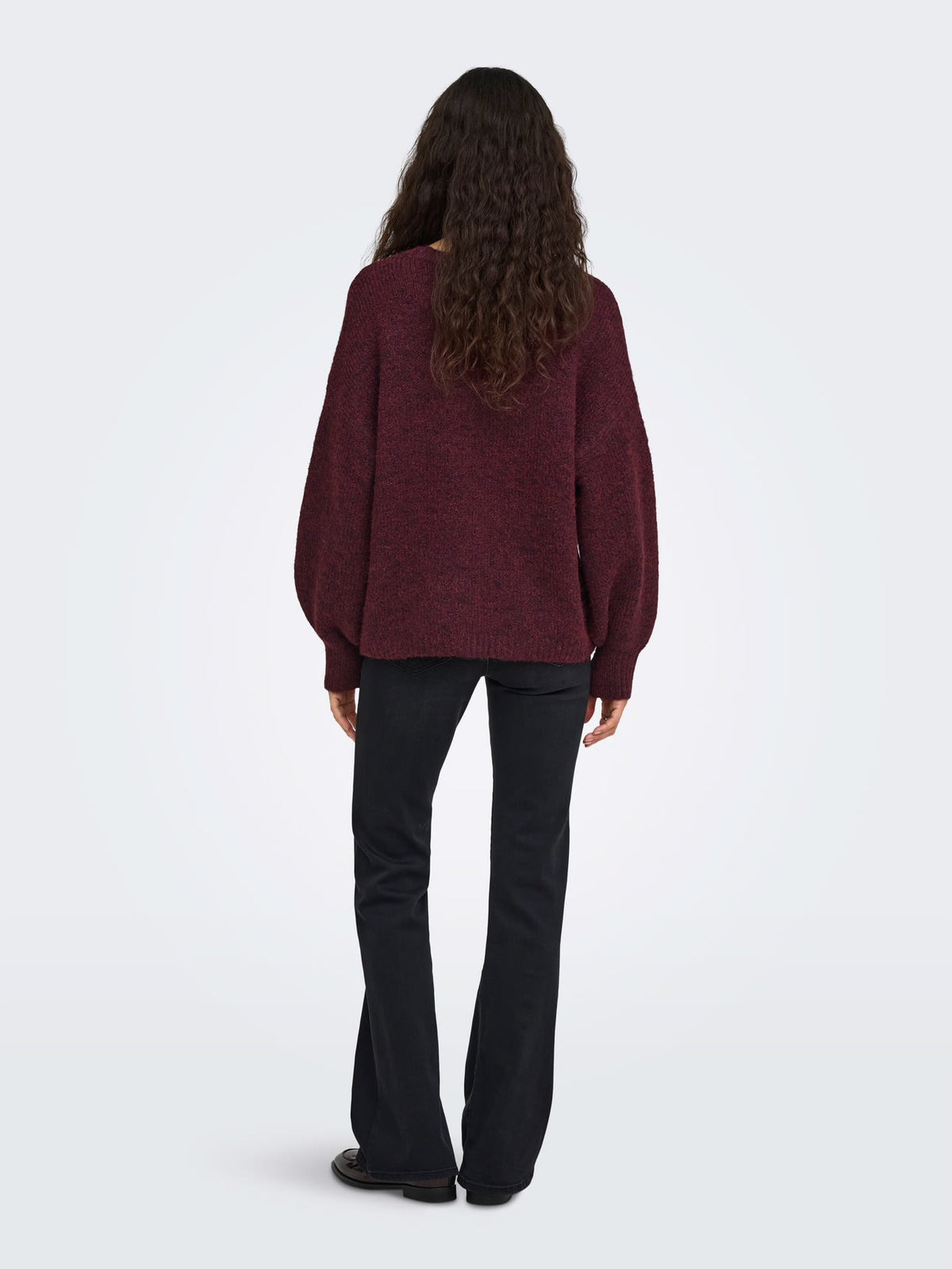 Nellie LS O Neck Knit Winetasting/Melange