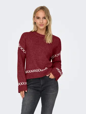 ONLAMANDA LIFE LS O-NECK DETAIL KNT