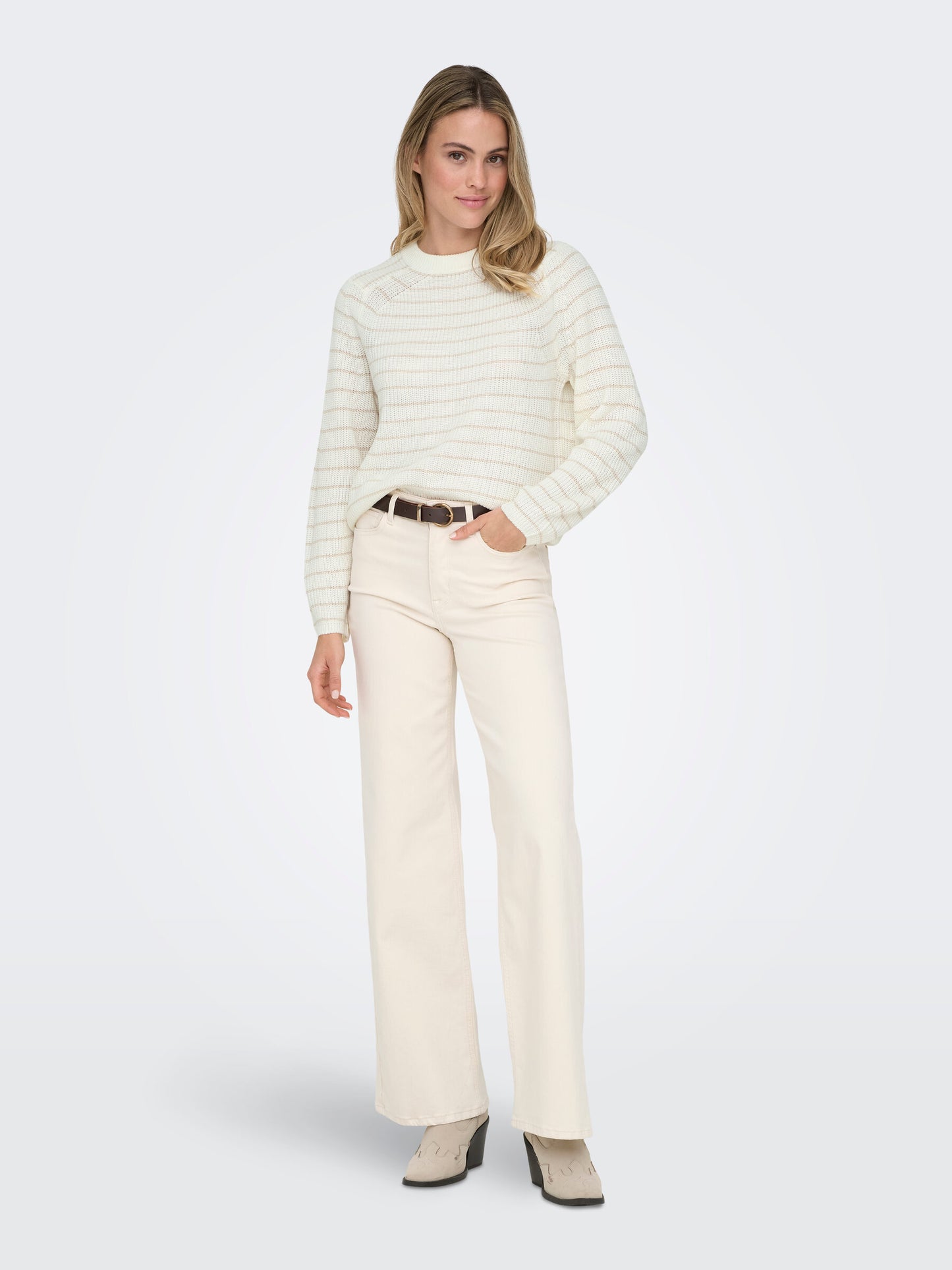 Base L/S O-Neck Pullover Knit Stripe:Pumice Stone