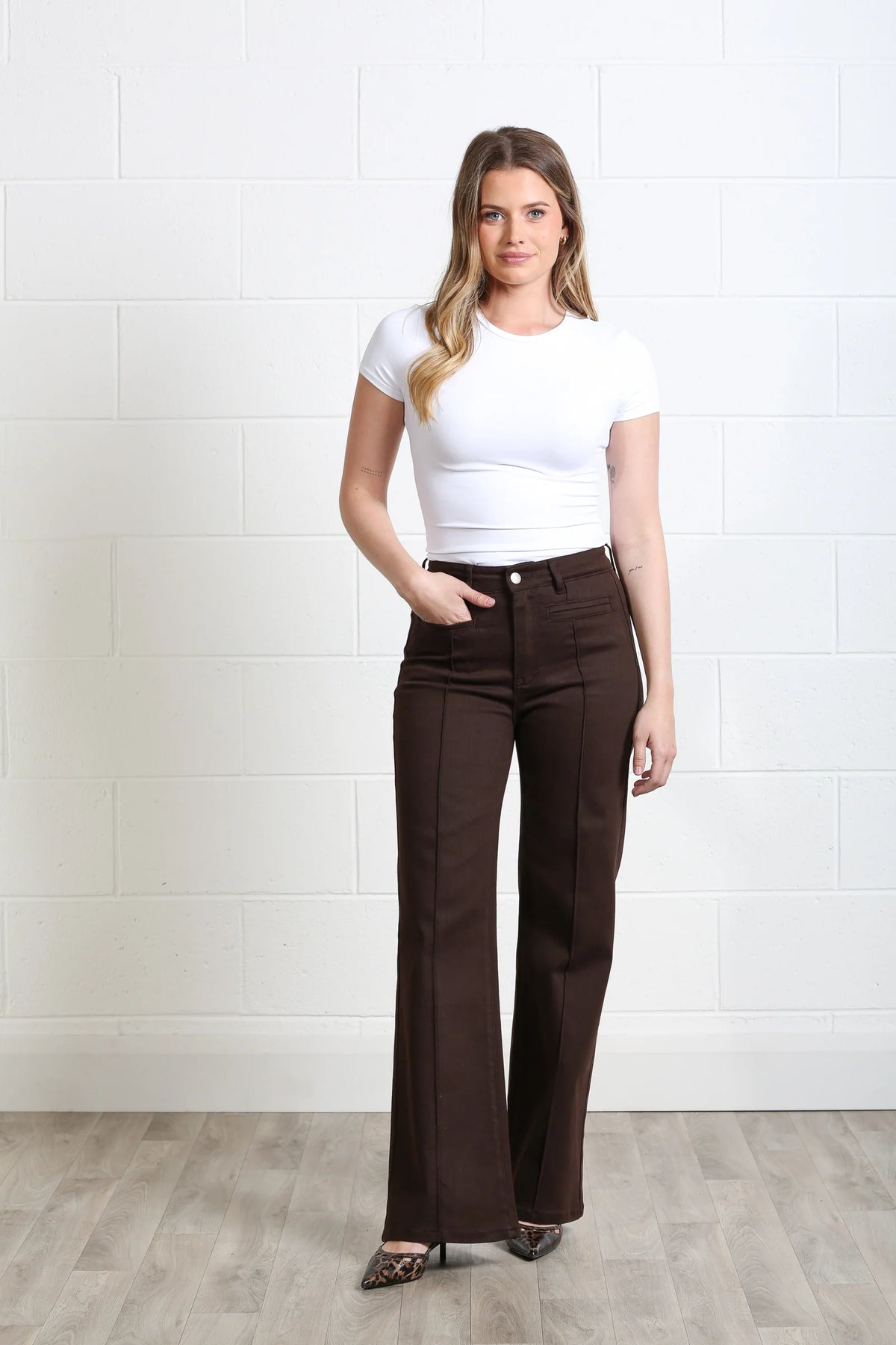 Harriet Pintuck Wide Leg Jean Chocolate