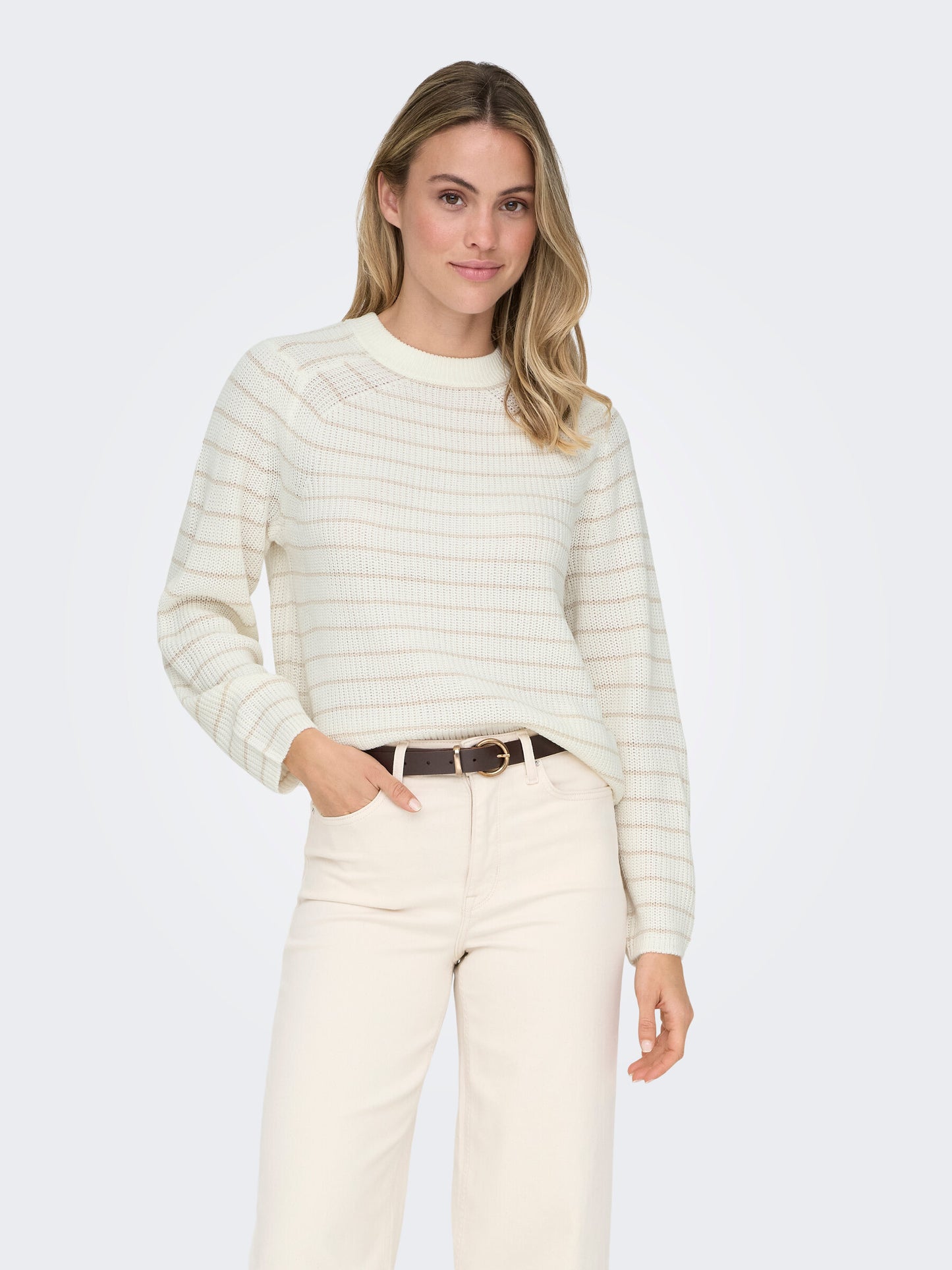 Base L/S O-Neck Pullover Knit Stripe:Pumice Stone