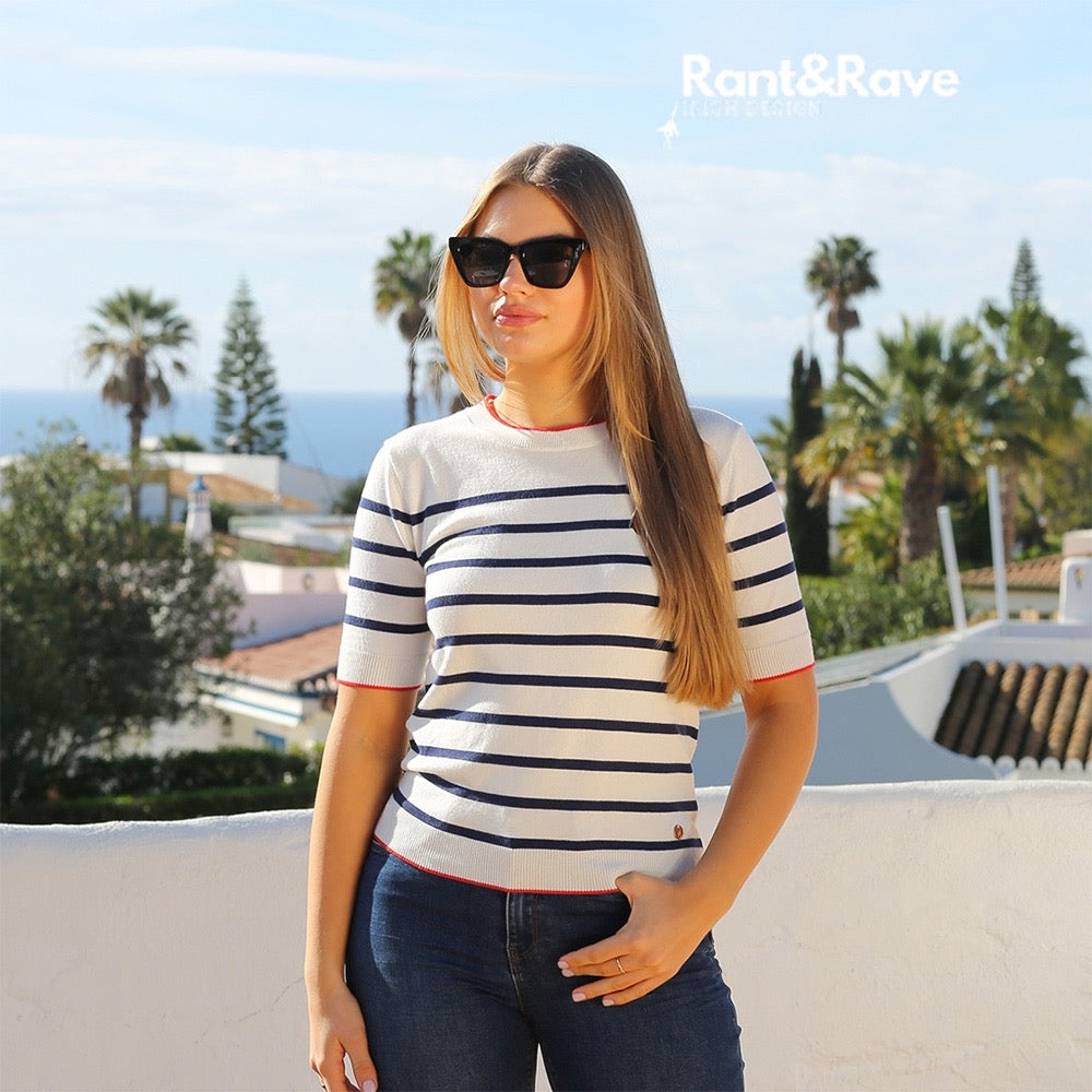 Loren White Jumper Navy Stripe