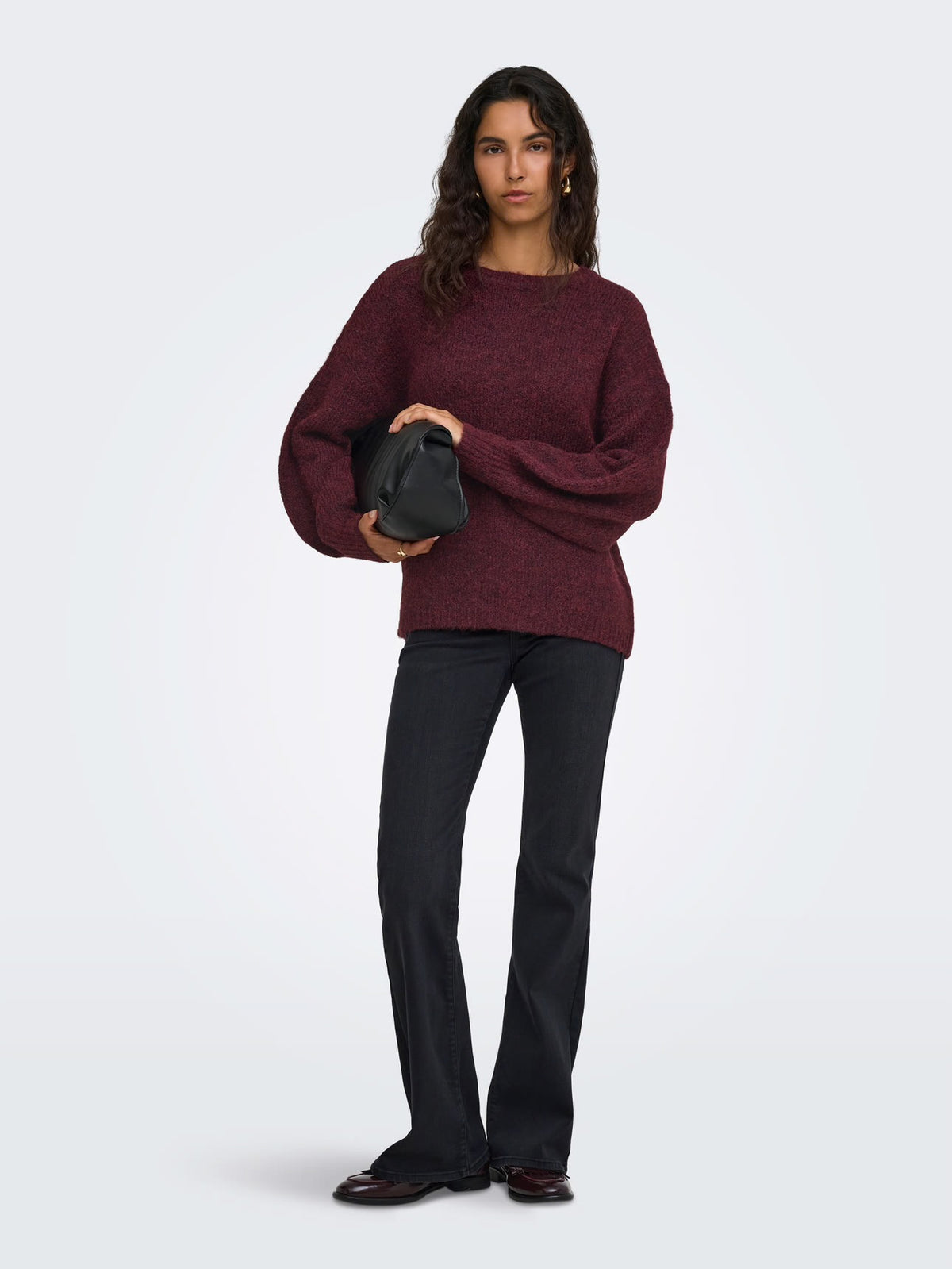 Nellie LS O Neck Knit Winetasting/Melange