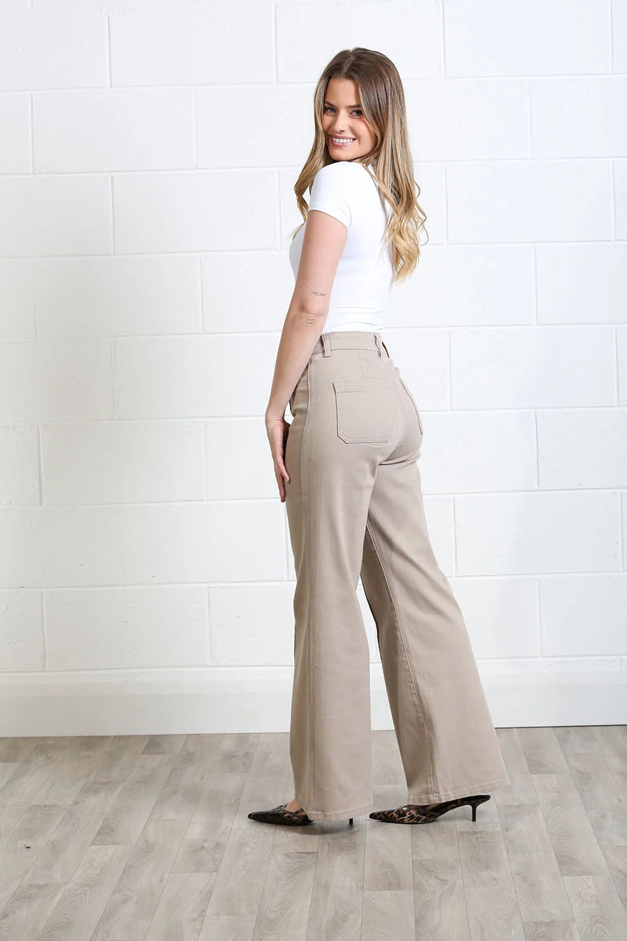 Harriet Pintuck Wide Leg Jean Stone