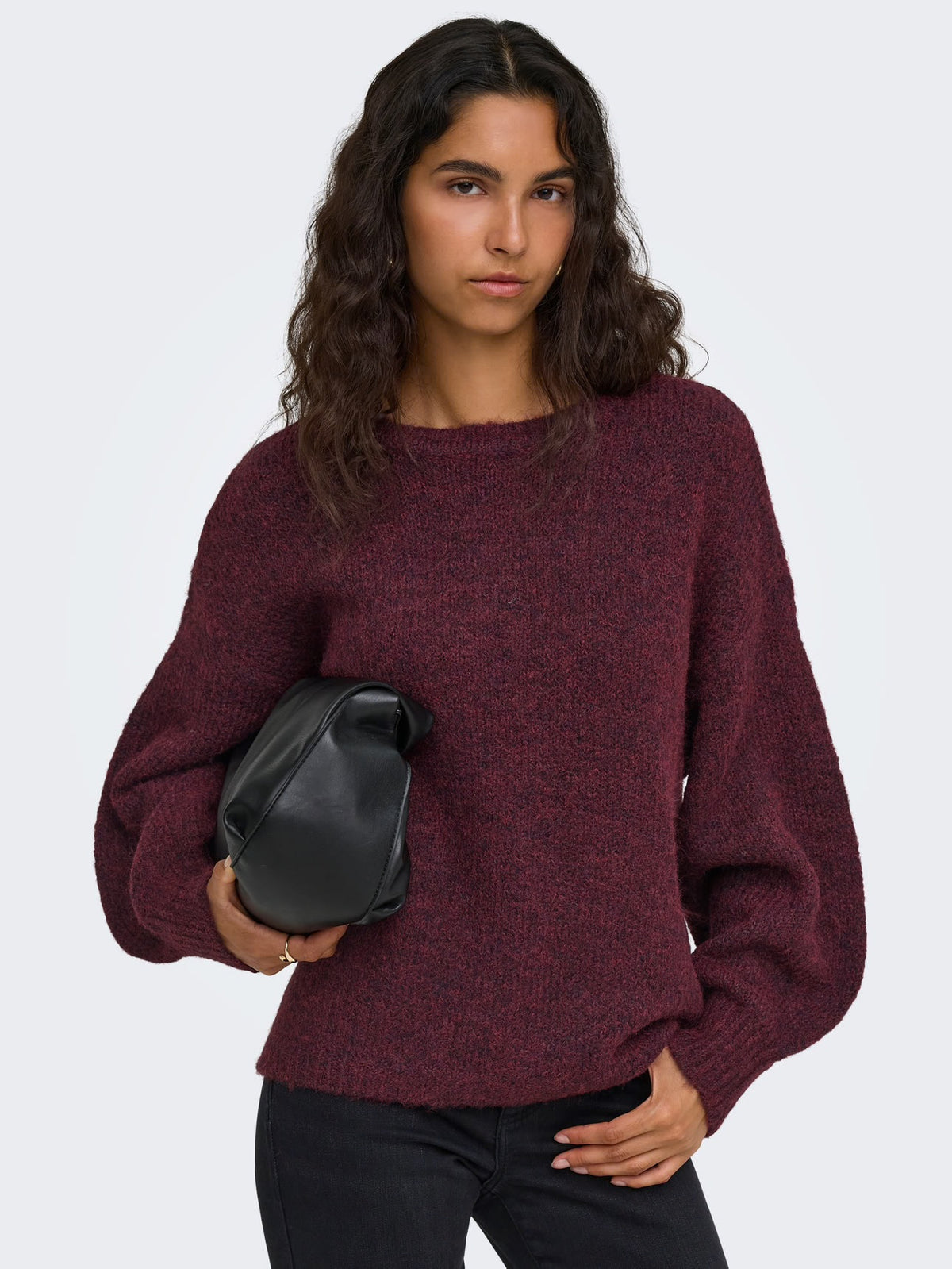 Nellie LS O Neck Knit Winetasting/Melange